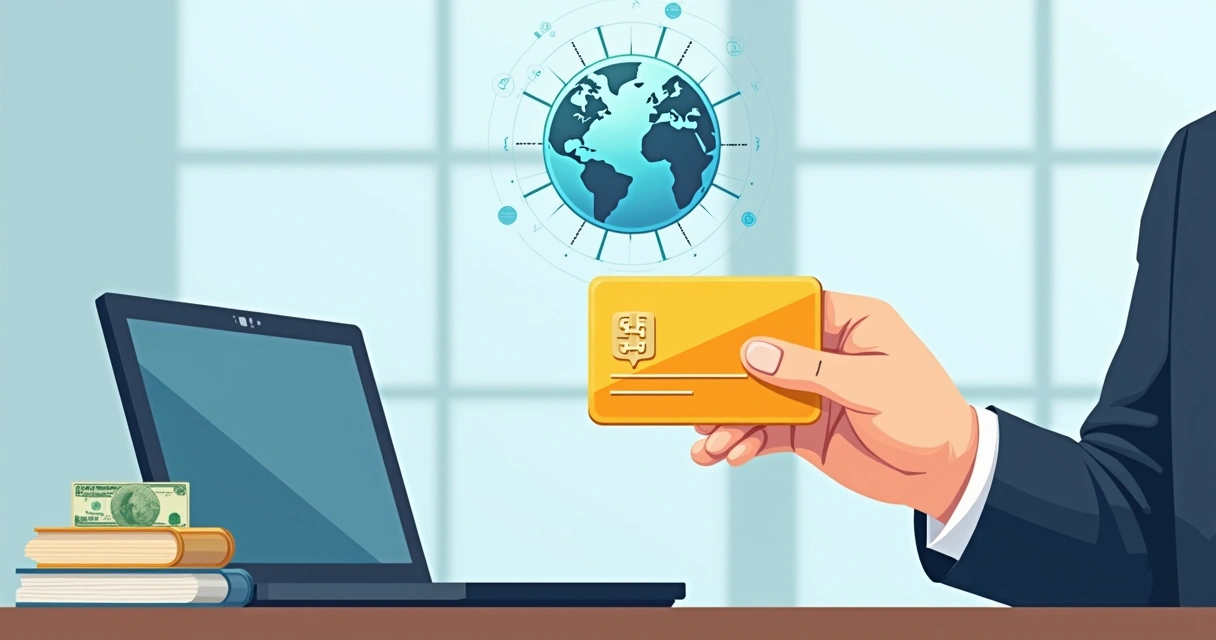 Cartão de débito internacional em dólar na mão de investidor no escritório 