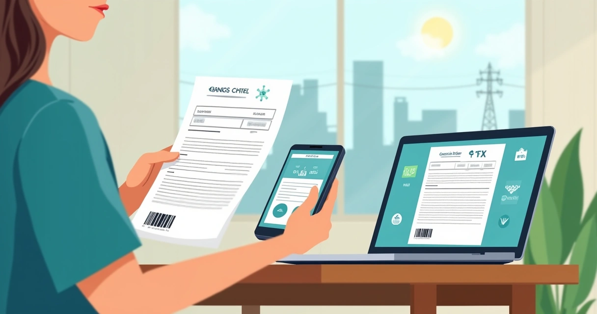 Pessoa segurando conta Cemig impressa ao lado de celular com app mostrando desconto na conta de luz 