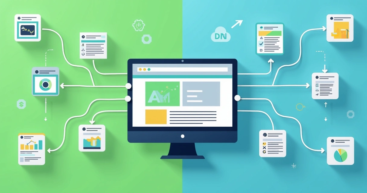 Fluxo de marketing digital mostrando conteúdo orgânico e patrocinado para site de contabilidade 