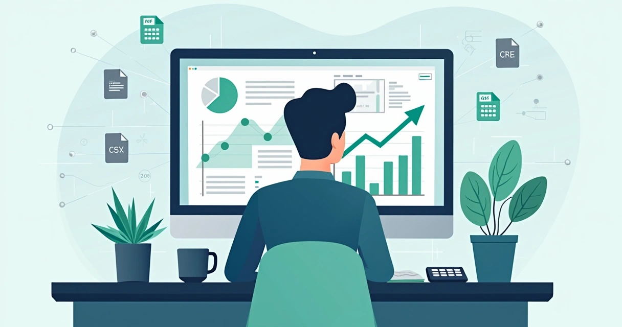 Contador analisando dados digitais na tela do computador 