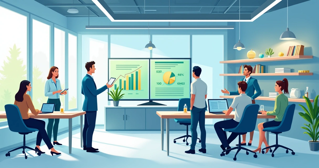 Escritório contábil moderno com tecnologia digital e time satisfeito 