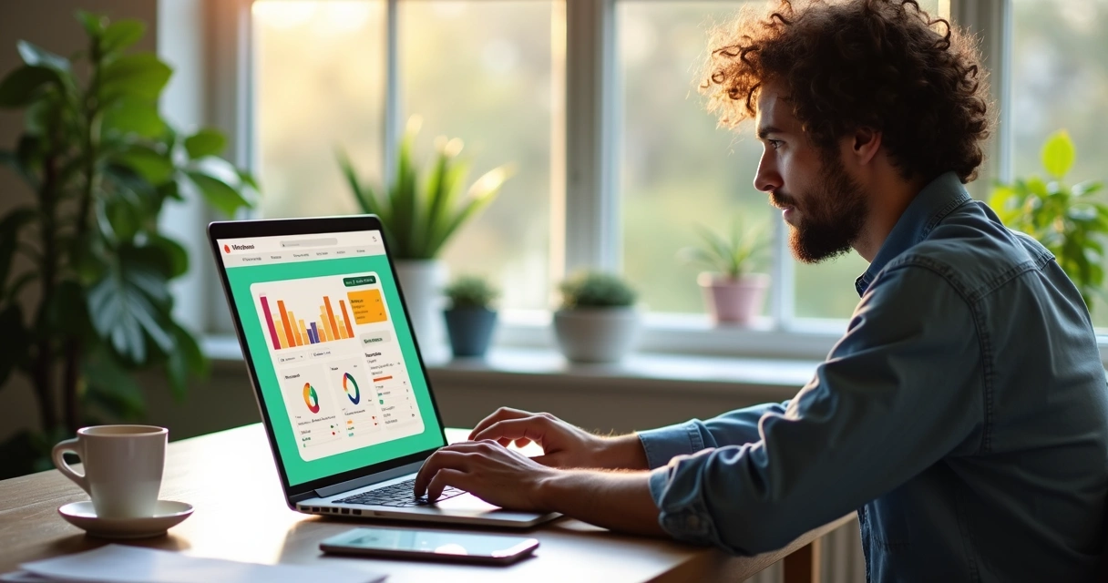 Empreendedor em frente ao notebook acessando plataforma contábil 