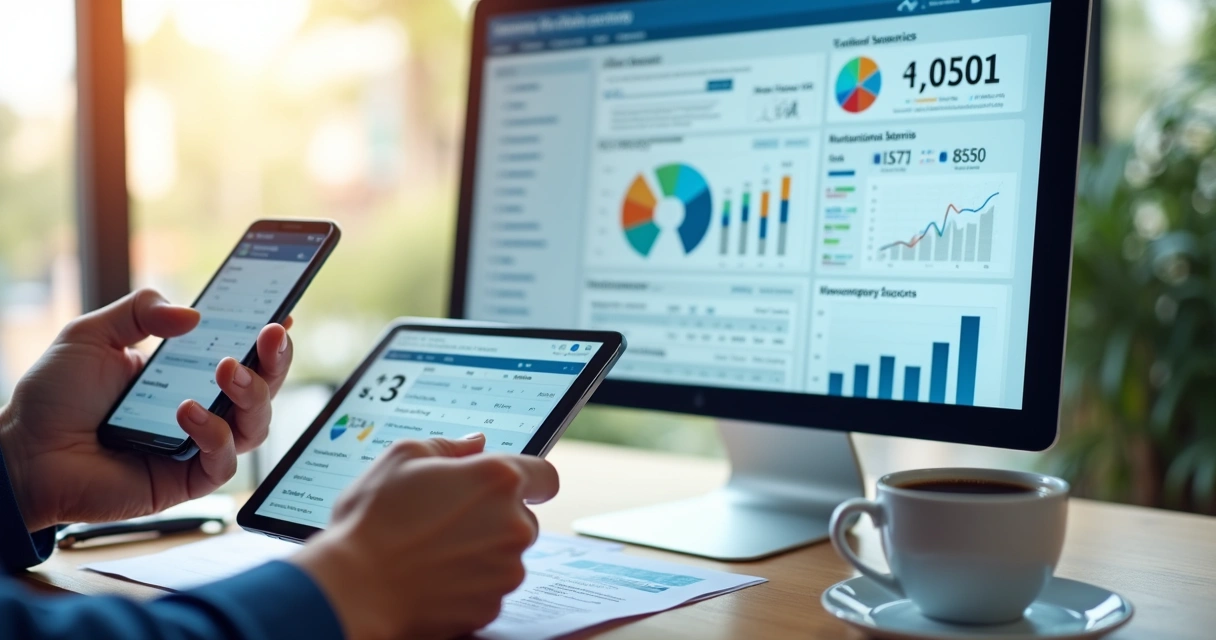 Sistema contábil digitalizado na tela de computador 