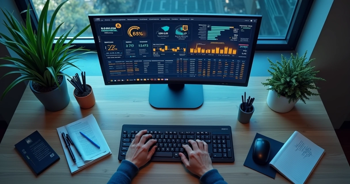 Indicadores de contabilidade digital em tela de computador 