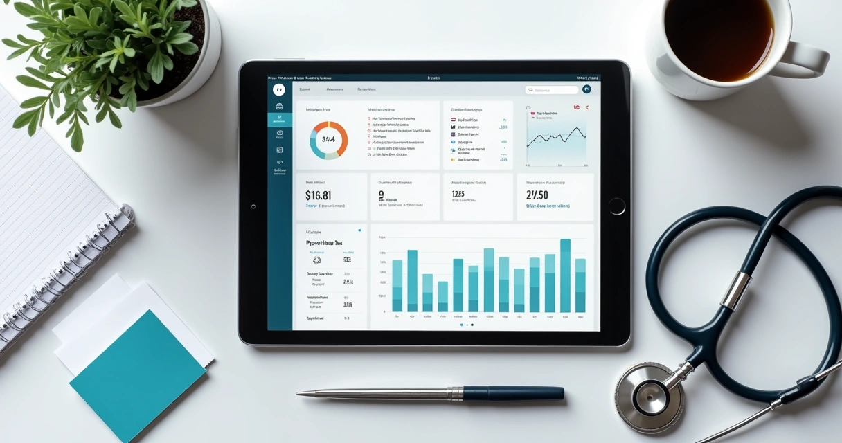 Tablet mostrando aplicativo de contabilidade digital para saúde e beleza 