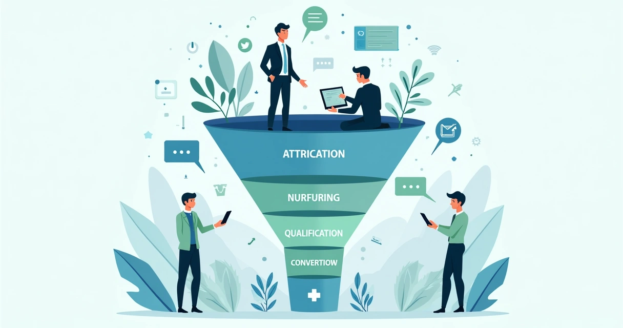 Ilustração de funil de vendas para contabilidade com etapas visíveis 