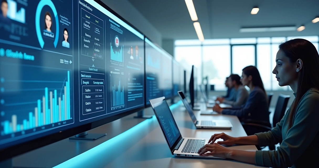 Dashboard moderno de contabilidade com inteligência artificial exibindo gráficos de automação 