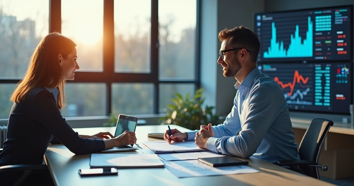 Profissional analisando documentos de contabilidade internacional em ambiente corporativo 