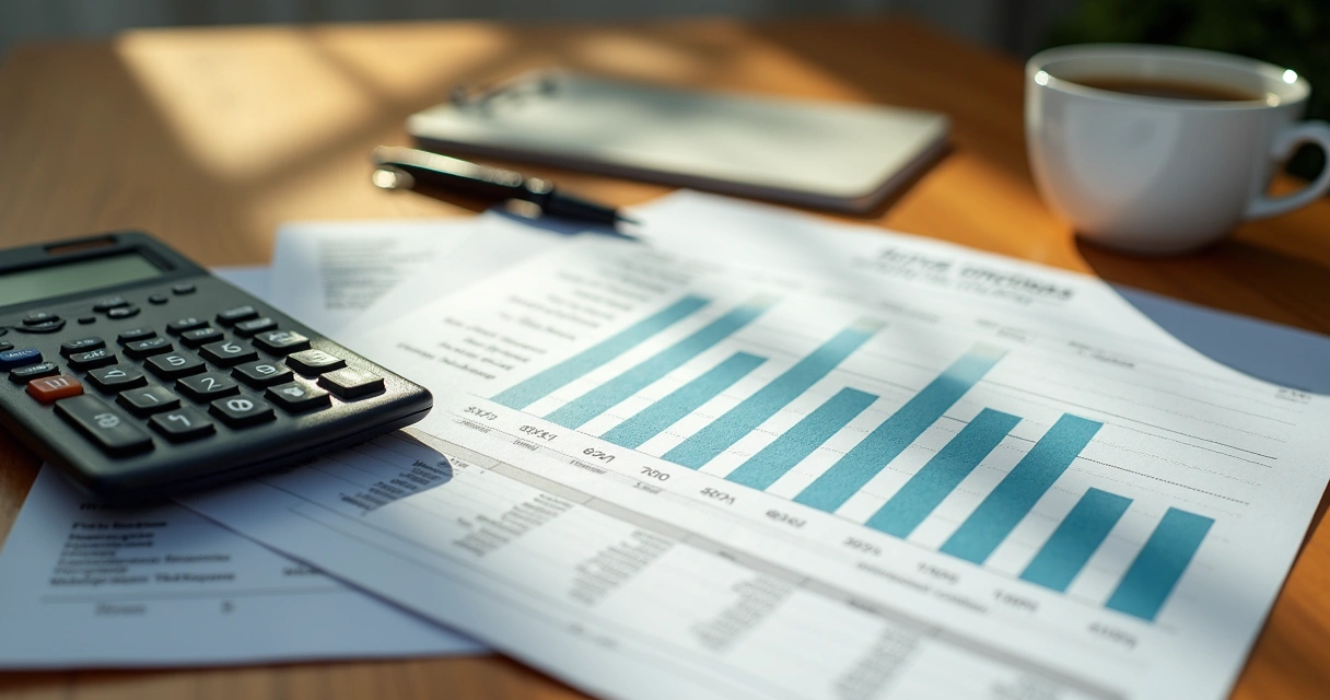 Mesa com calculadora, relatórios e guia do Simples Nacional 