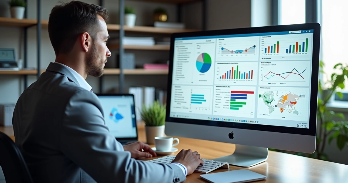 Contador avaliando relatório automatizado em tela de computador 