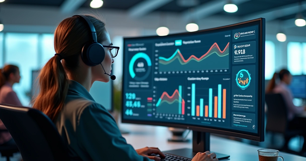 Agente em contact center usando painel com inteligência artificial 