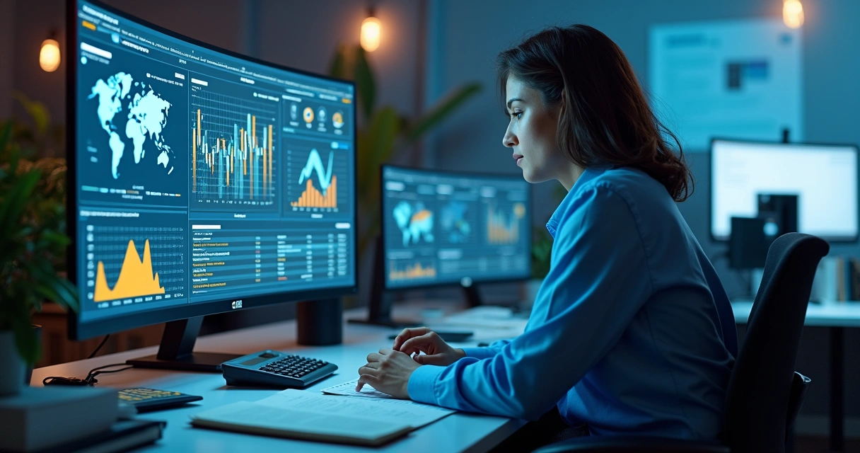 Contador analisando dados com apoio de inteligência artificial 