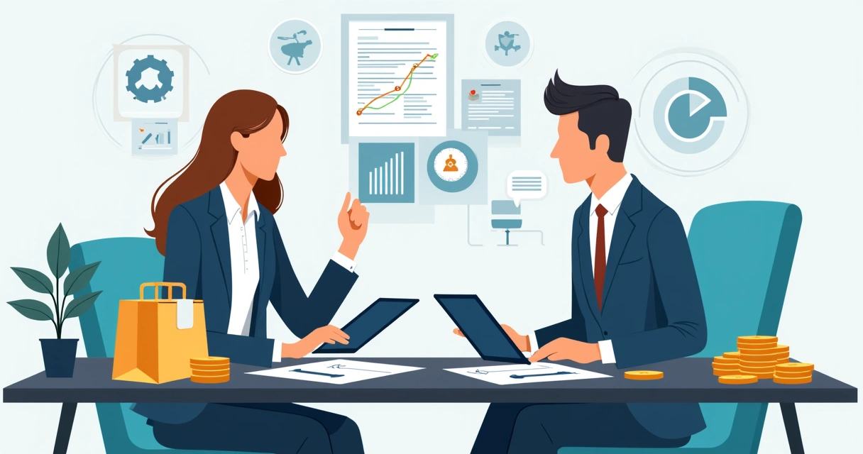 Contador reunido com cliente analisando documentos financeiros 