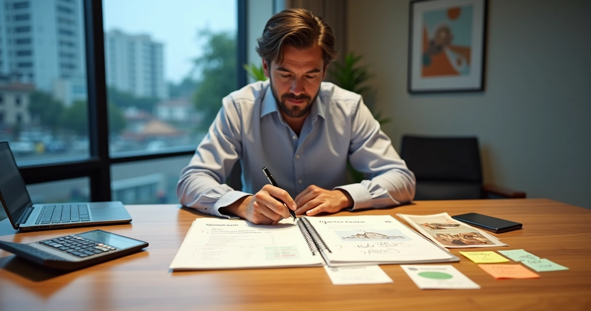 Empreendedor separando contas pessoais e empresariais em mesa com duas áreas distintas 