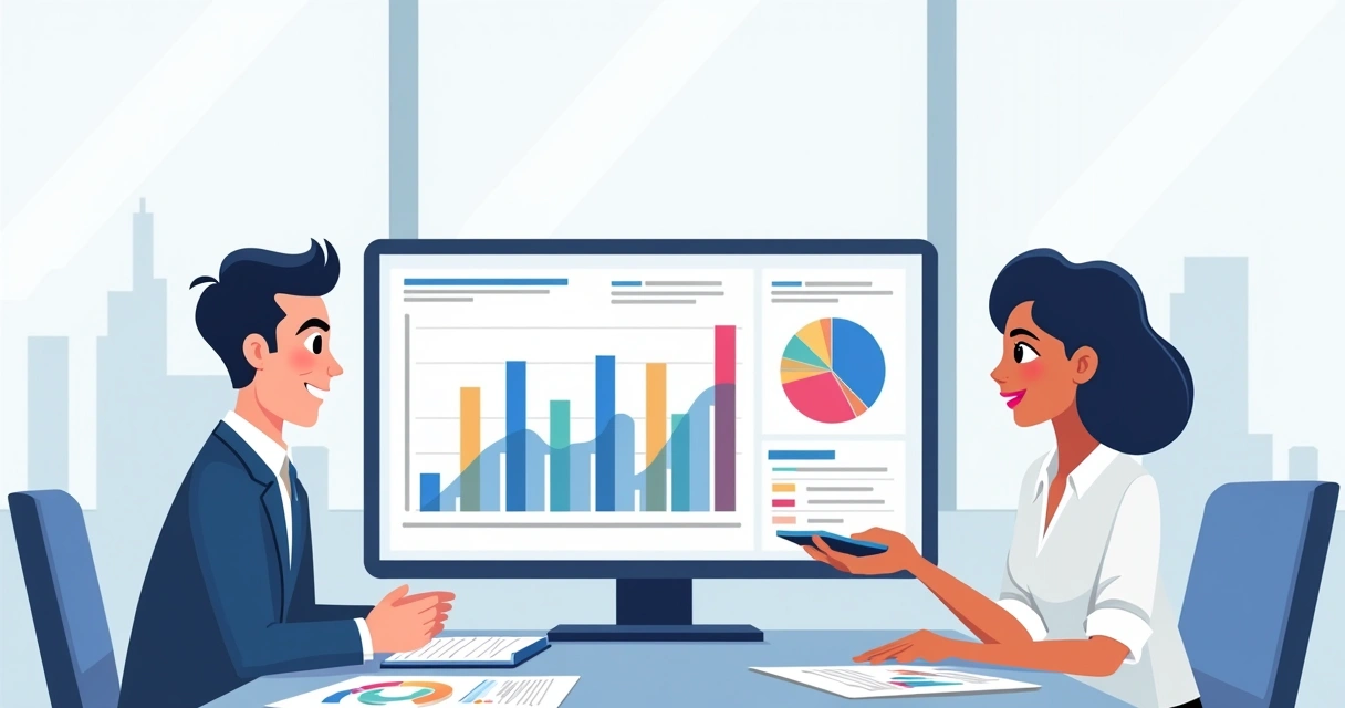 Contador e cliente analisando gráficos financeiros juntos 
