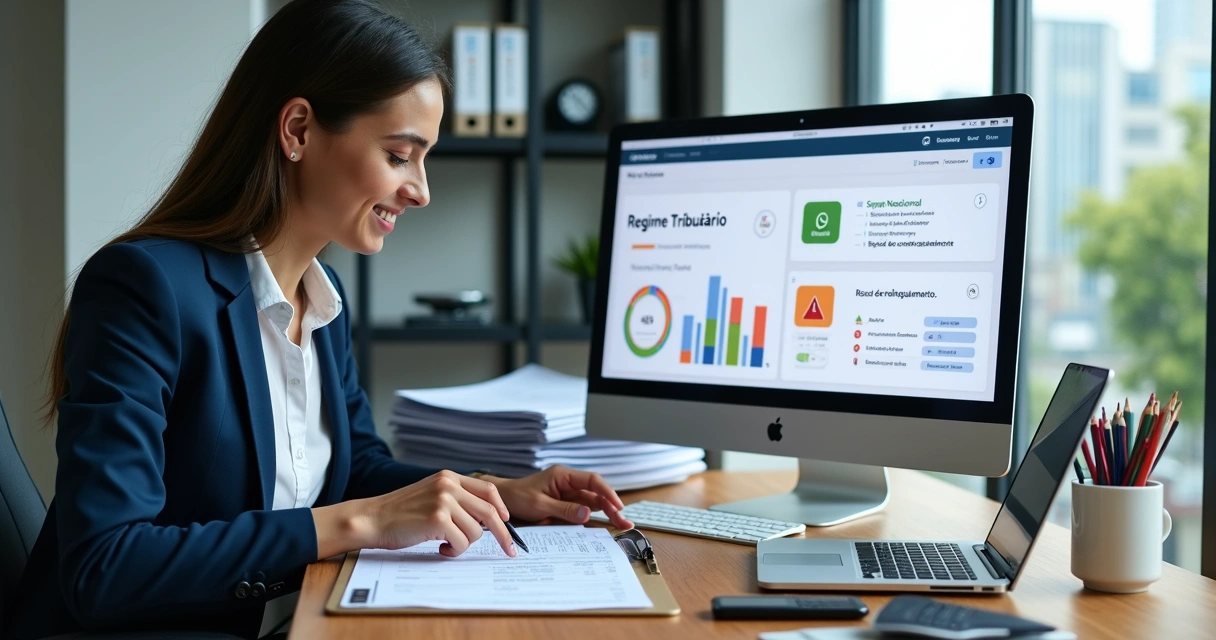 Contador analisando documentos fiscais de uma PJ para evitar multas por desenquadramento 