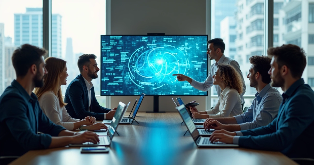 Contadores jovens analisando gráficos com tecnologia digital 