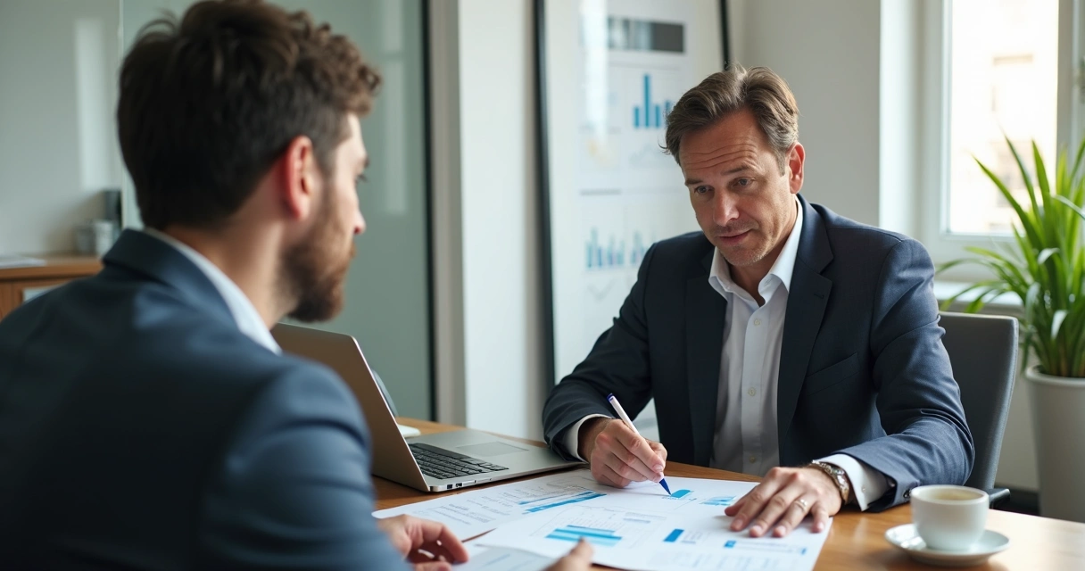 Contador pessoal acompanhando empresário em atendimento presencial 