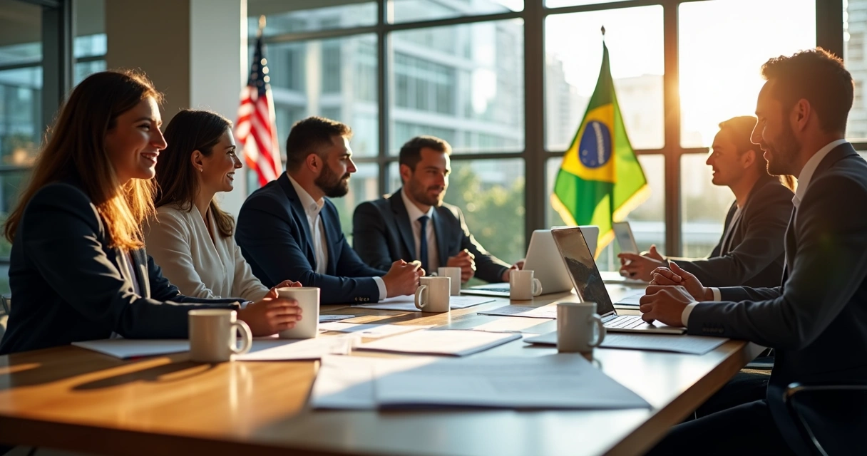 15 perguntas para entrevistar um contador dos EUA em 2026 1 Reunião de contador americano com brasileiros, discutindo documentos