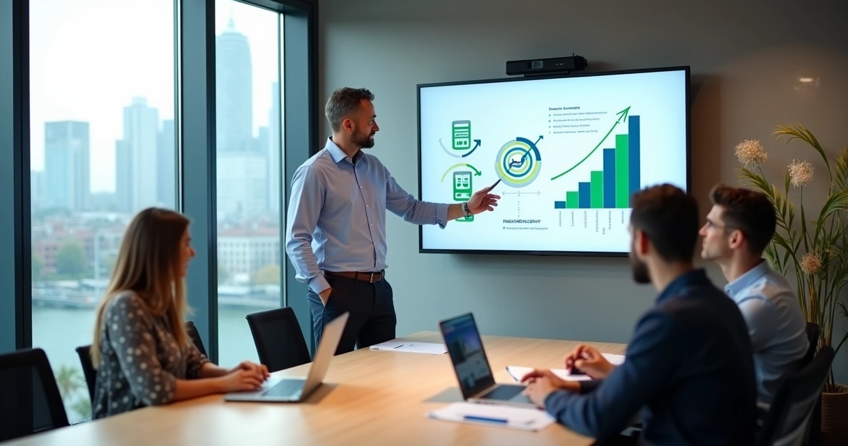 Contador apresentando estratégia para clientes ideais em reunião de negócios 