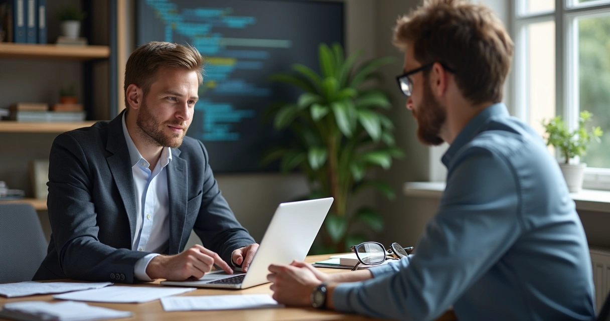 Contador explicando regimes tributários para cliente de tecnologia 