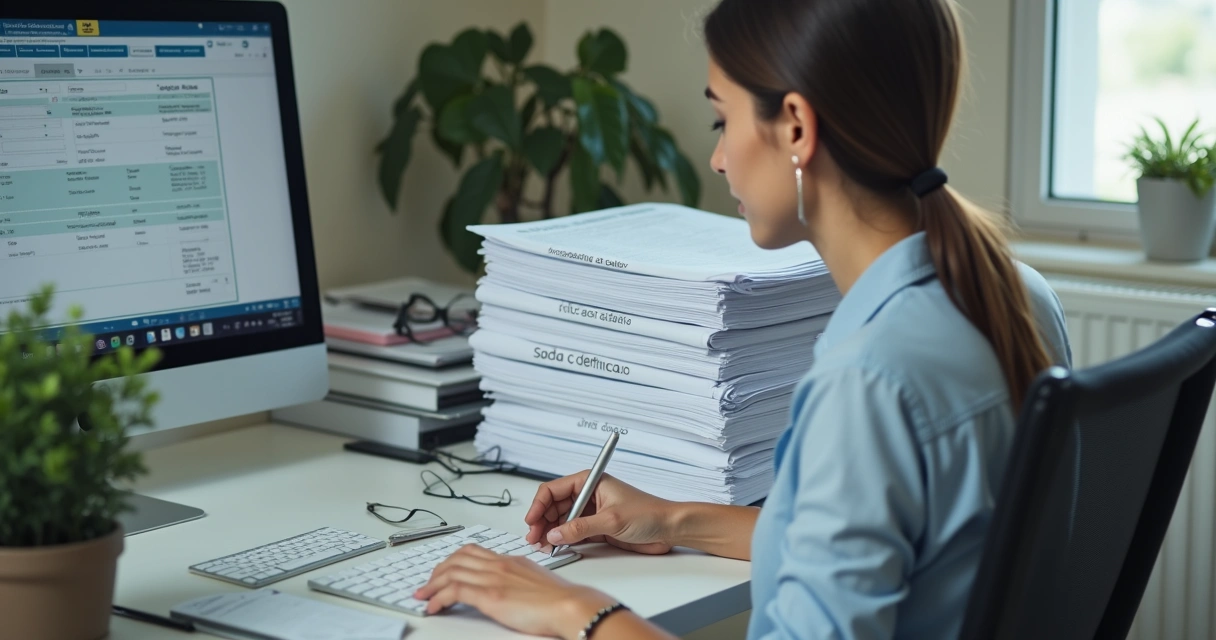 Contadora organizando documentos para saída definitiva do país