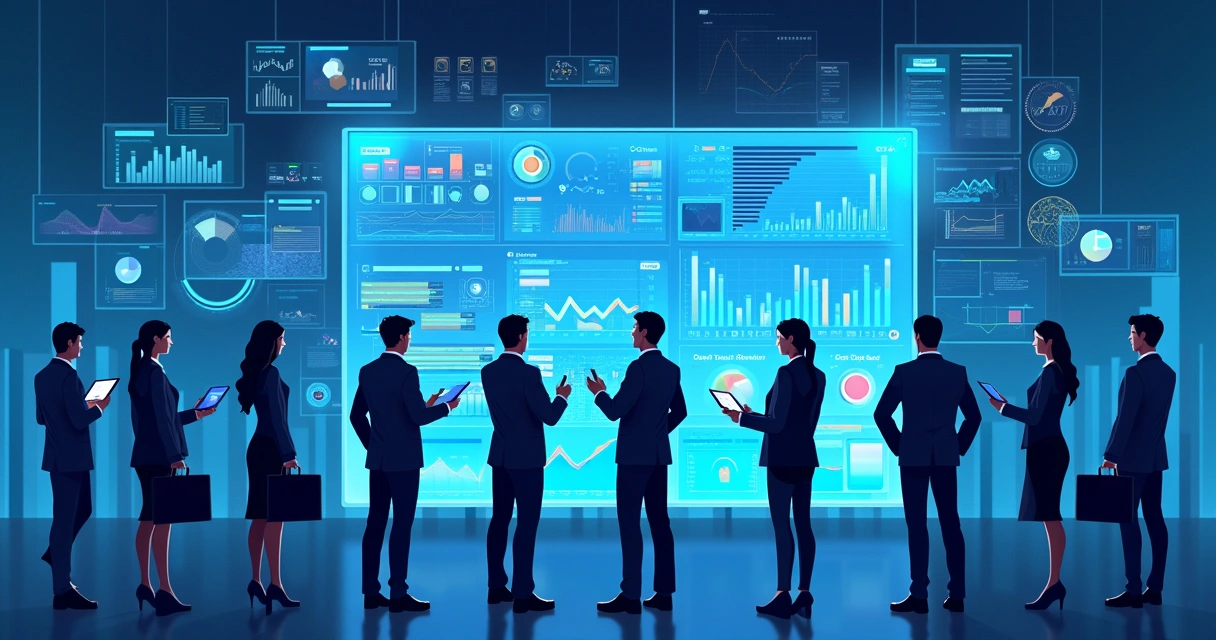 Contadores analisando gráficos financeiros em tela digital 