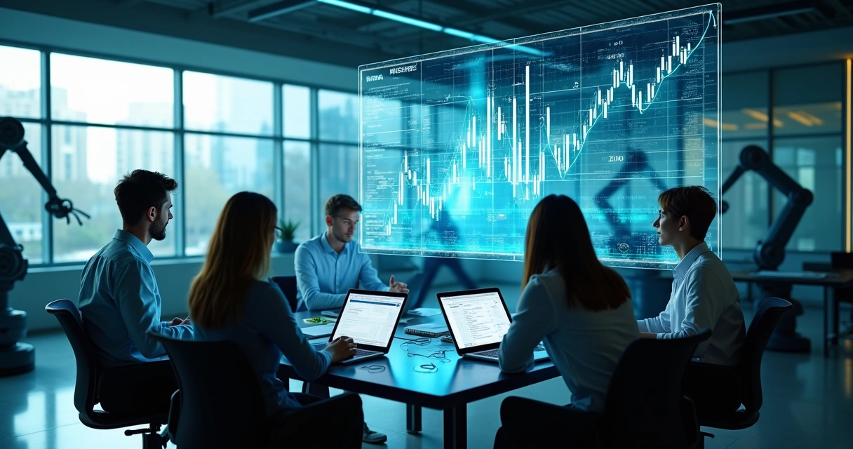 Contadores analisando dados digitais em ambiente moderno 