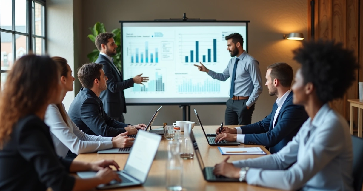 Equipe contábil assistindo a treinamento 