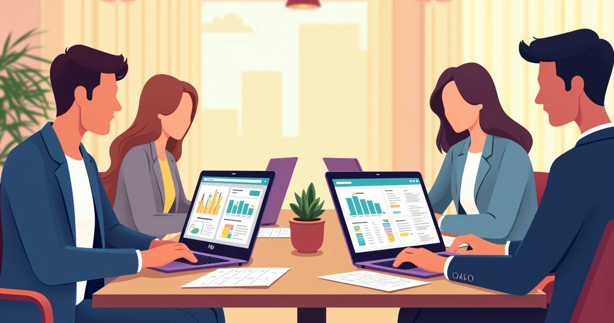 Contadores em coworking usando notebooks 