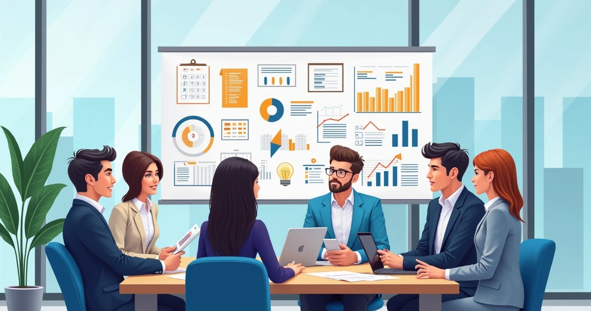 Equipe de contadores em reunião estratégica digital 