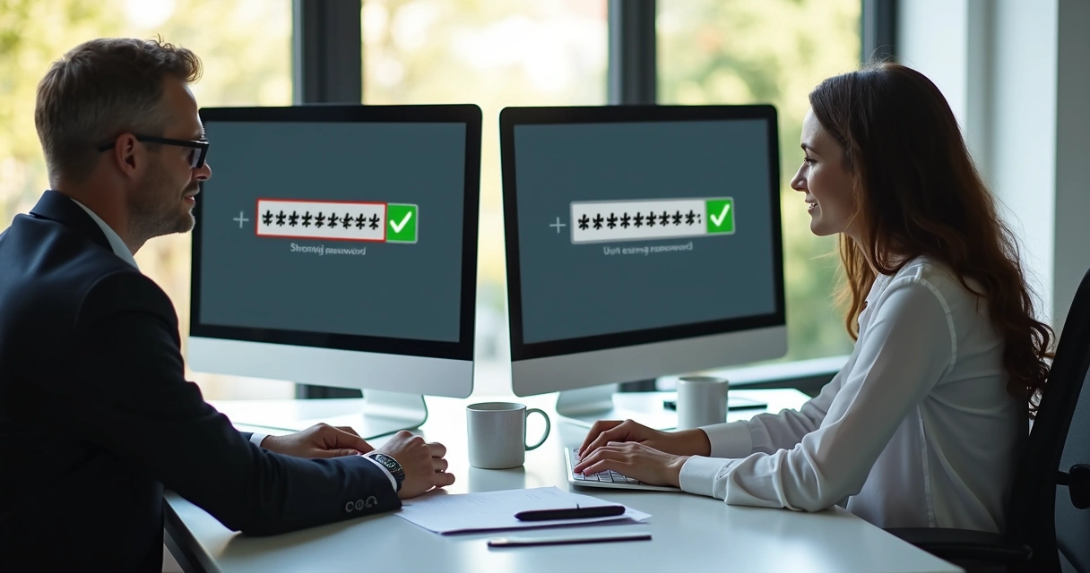 Contadores digitando senha forte em sistema 