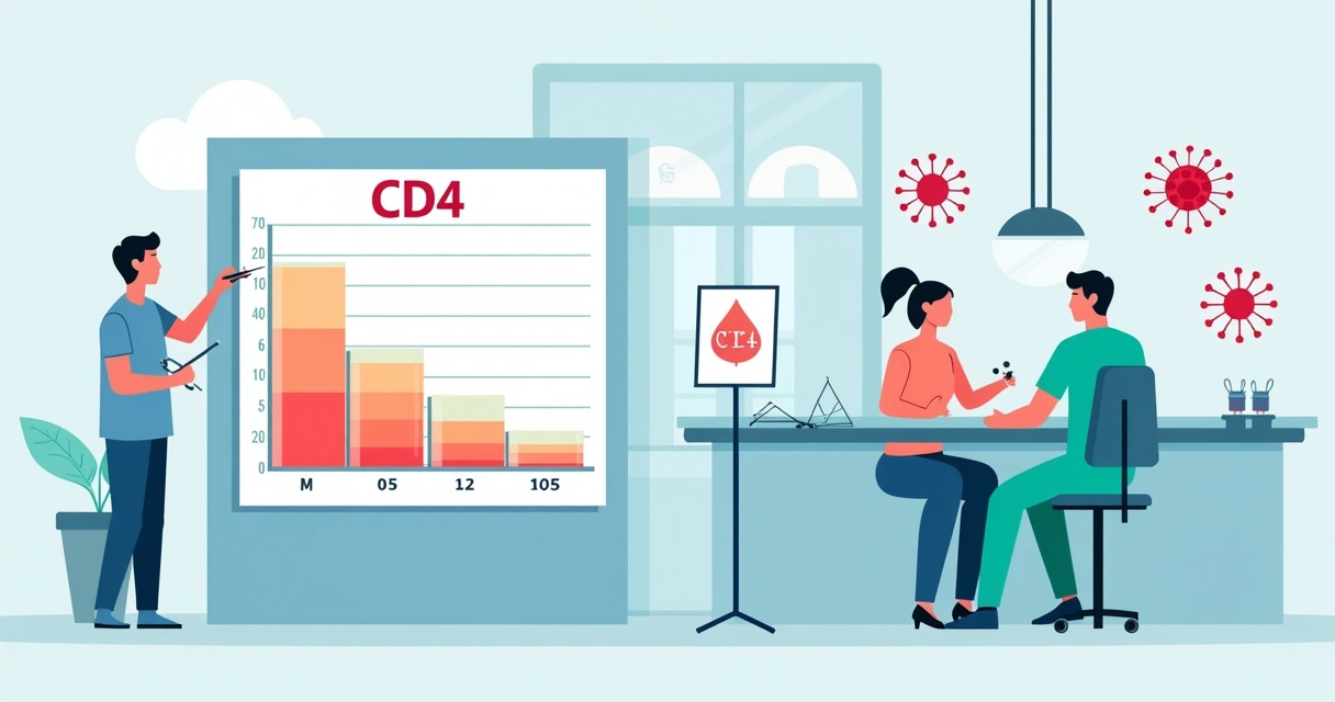 Riscos de infecção pós-operatória e papel do CD4 no HIV 1 Gráfico ilustrativo mostrando a contagem de CD4 em paciente HIV no contexto de cirurgia.