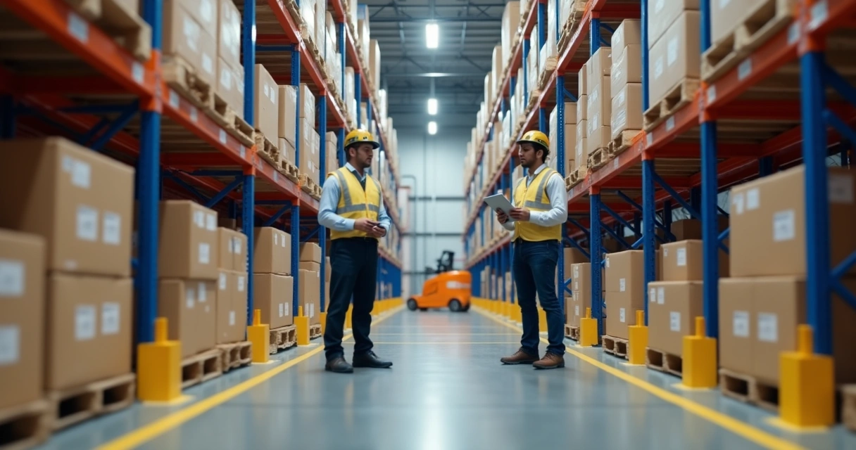 Operador contando estoque com coletor em porta-pallet 