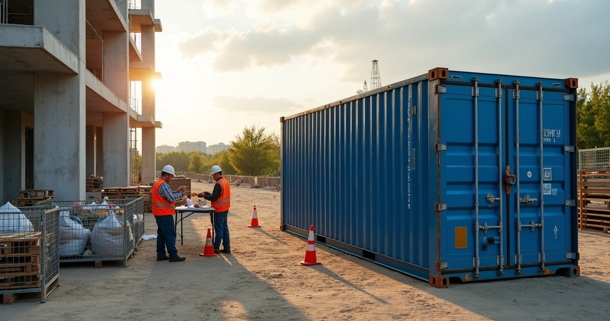 Container metálico para aluguel organizado em canteiro de obra sustentável 