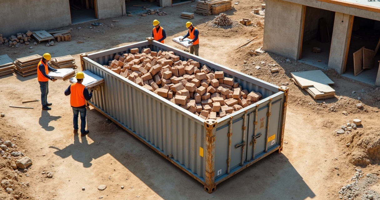 Container de obra alocado em canteiro de construção civil 