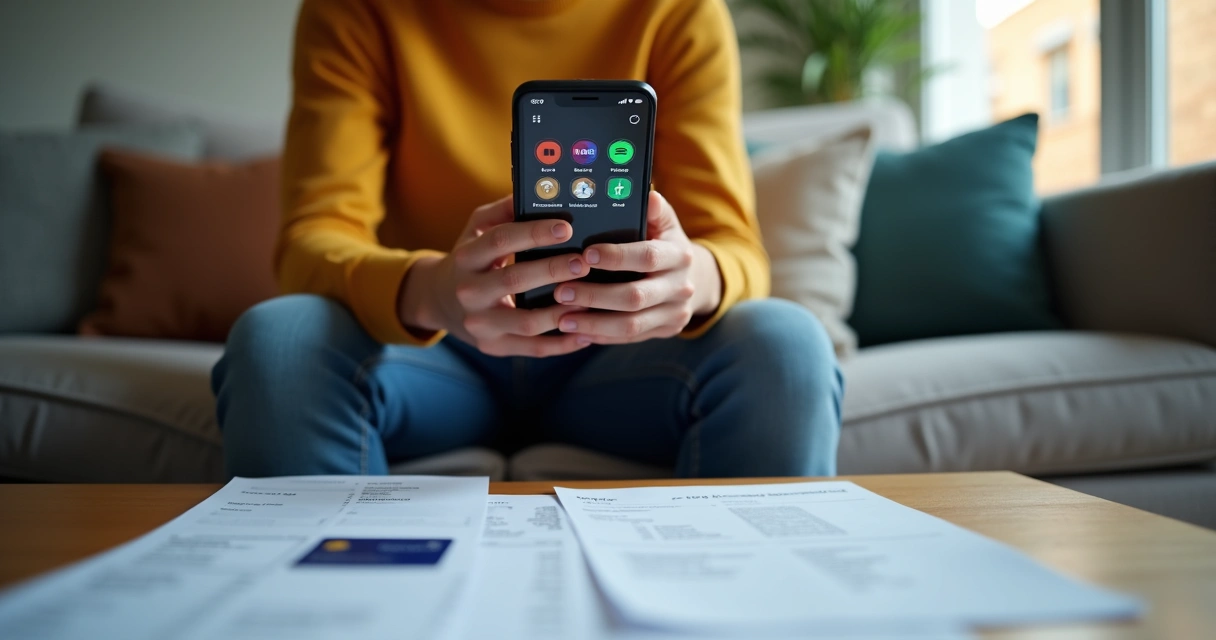 Pessoa verificando gastos de assinaturas digitais no celular 