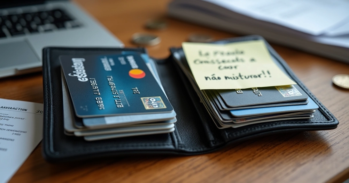 Cartões de crédito empresariais e pessoais separados na carteira 