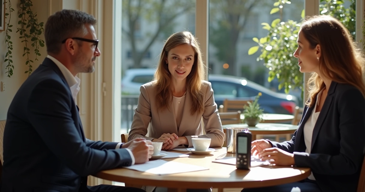 Pessoa representando contato com jornalistas em reunião informal 