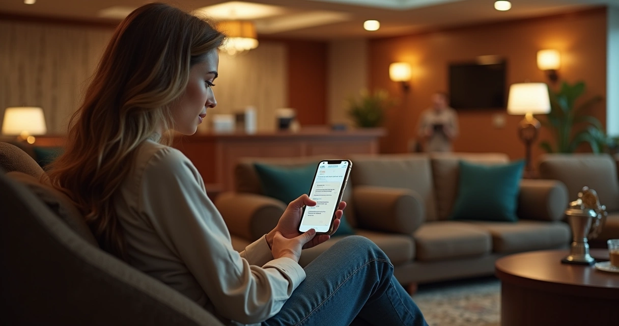 Hóspede usando chatbot para conversar com hotel 