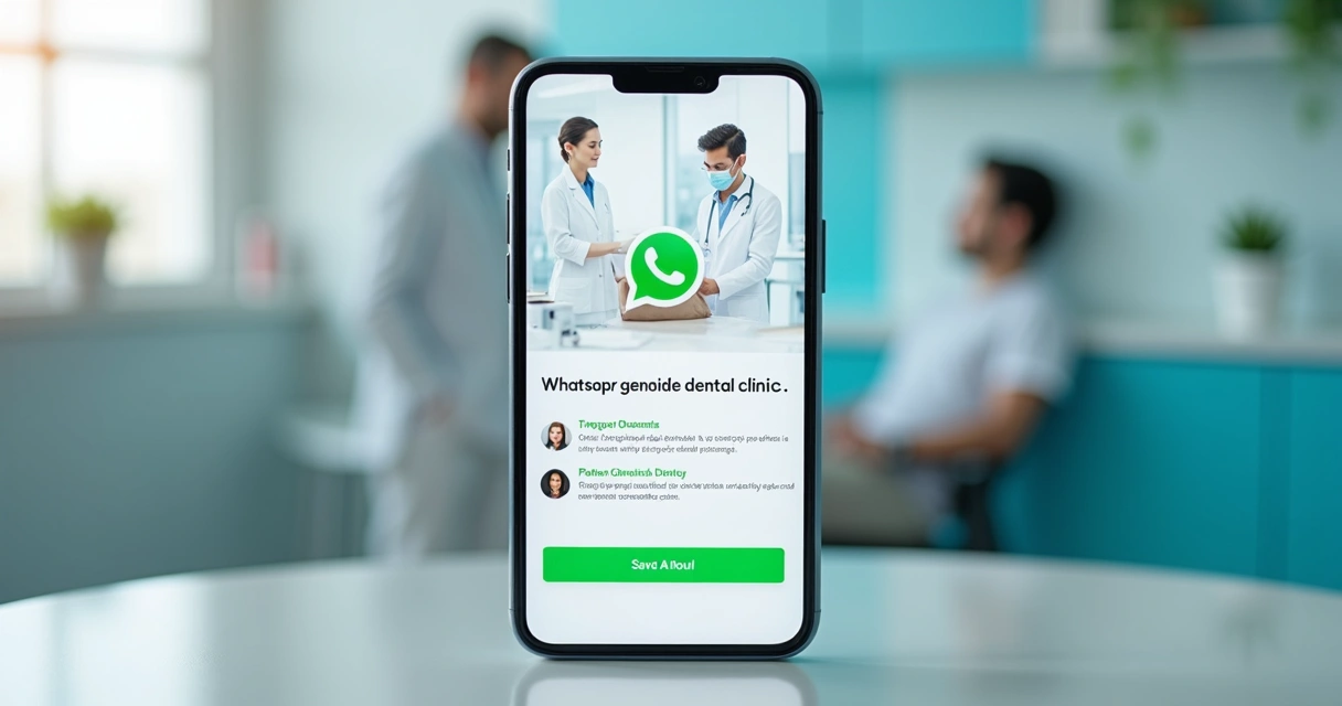 Tela de brochura digital de clínica odontológica com botão WhatsApp em destaque