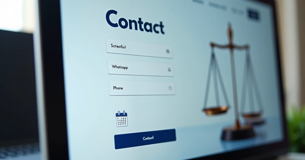 Área de contato em site jurídico com formulários e canais modernos 