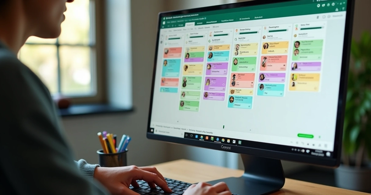 Tela WhatsApp com contatos organizados em abas coloridas