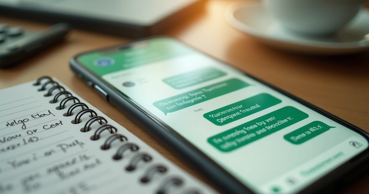 Celular com conversa de vendas e anotações ao lado