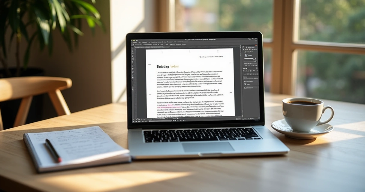 Writing website content on laptop 