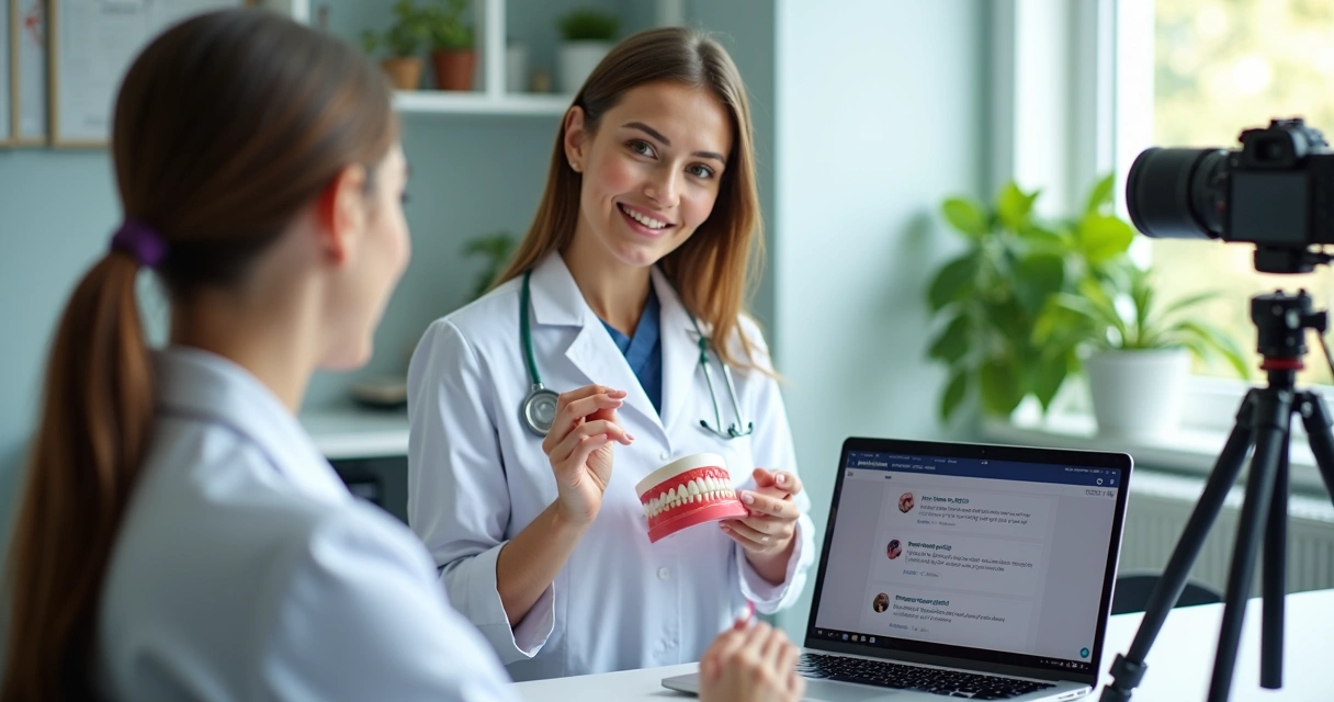 Dentista produzindo conteúdo de autoridade para redes sociais