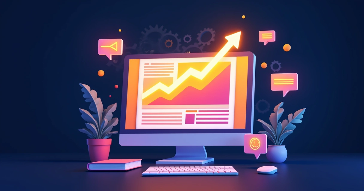 Gráfico de crescimento sobre um artigo de blog e ferramentas digitais 