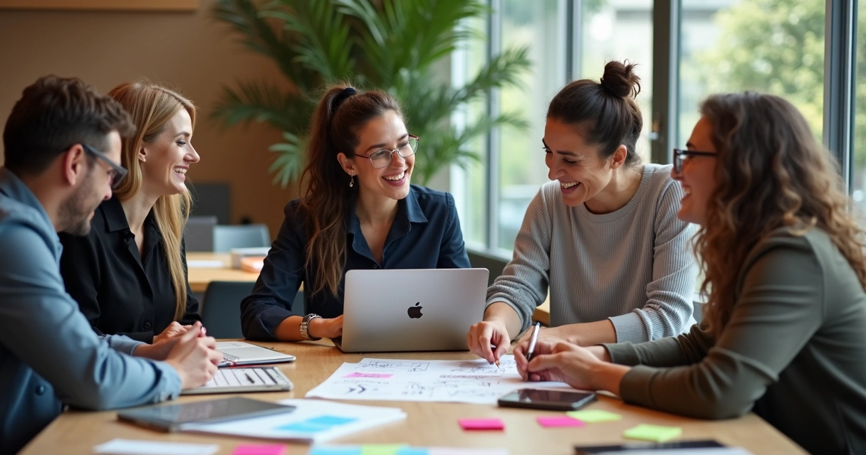 Influenciador e equipe de marketing desenvolvendo roteiro juntos para campanha online 