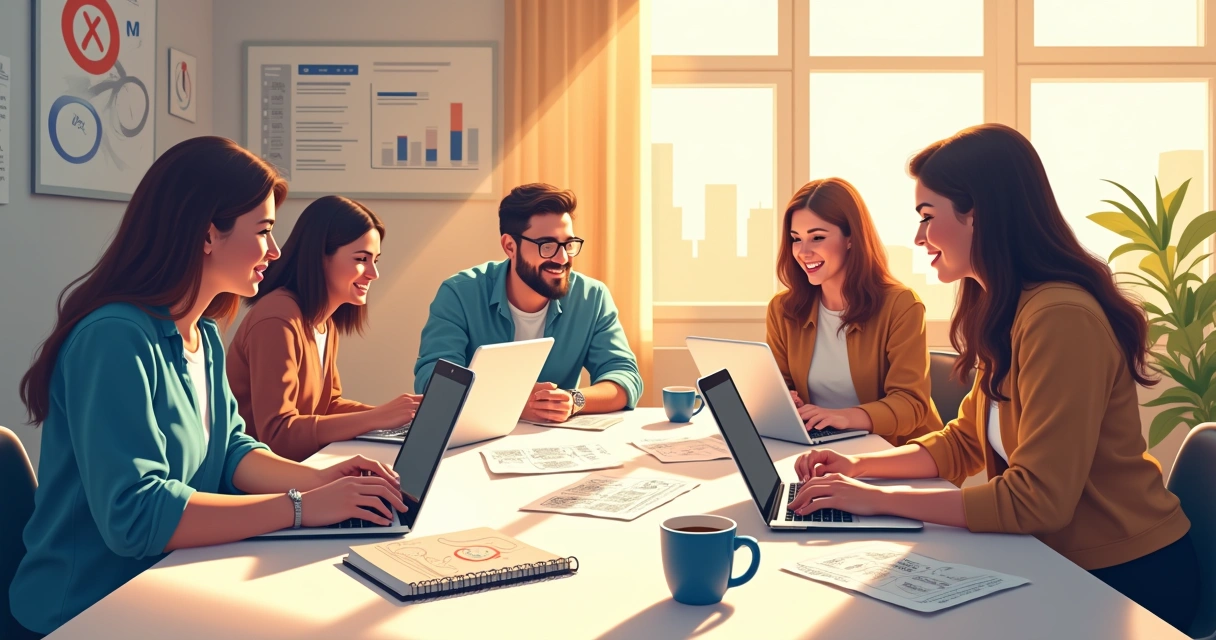 Equipe criando conteúdo digital em escritório moderno 