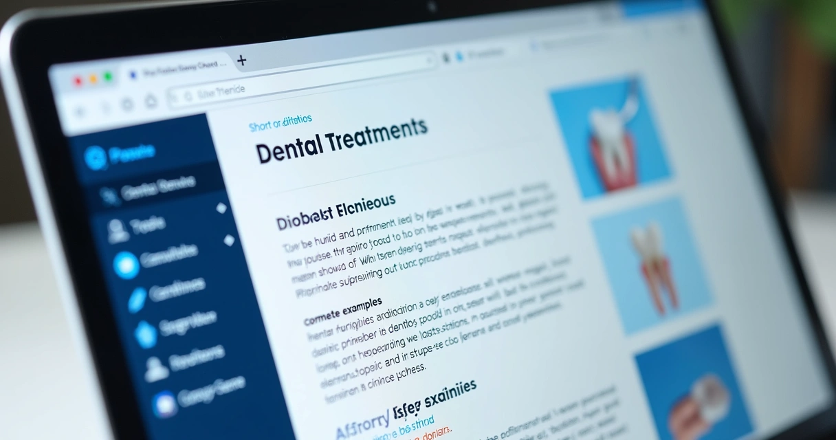 Página de conteúdo dental com cabeçalhos, listas e exemplos visuais